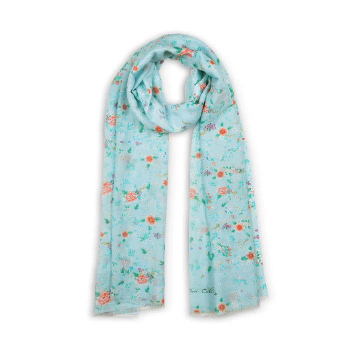 Celestial Flowers Long Scarf - Blue