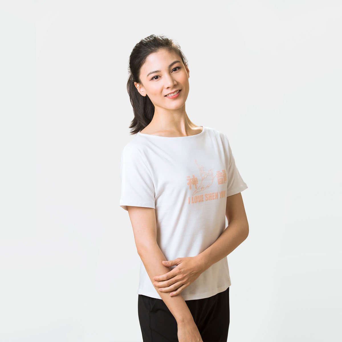 Female Dancer's Warm Up T-Shirt With Peach Logo - Shen Yun Shop
