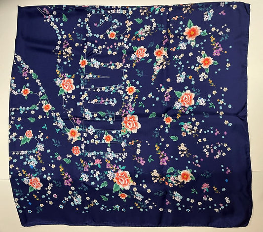 Celestial Flowers Silk Scarf - Navy