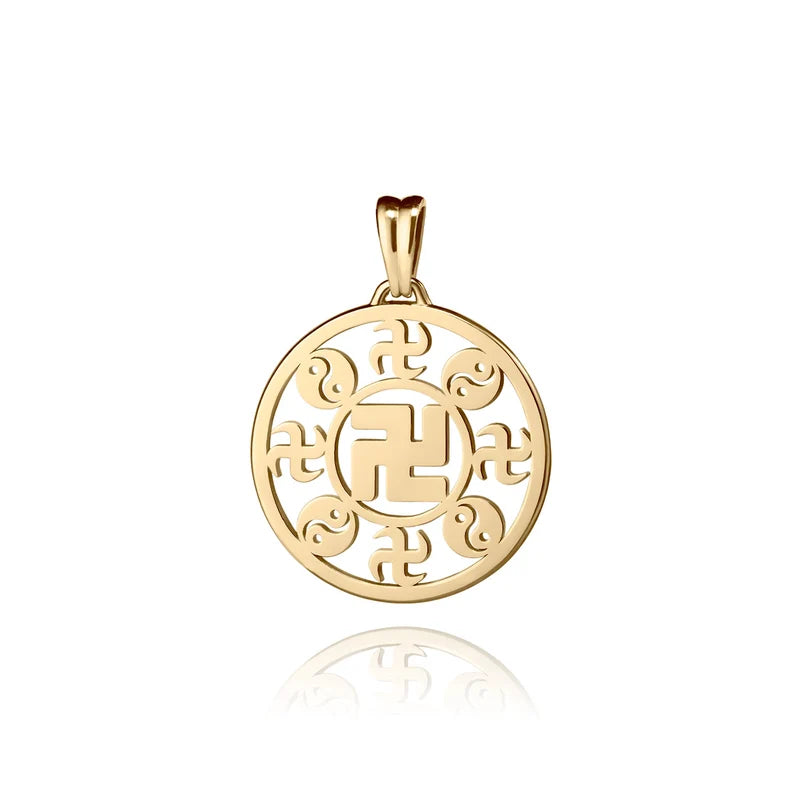 Falun Pendant 17mm and Cable Chain  18kt Yellow Gold