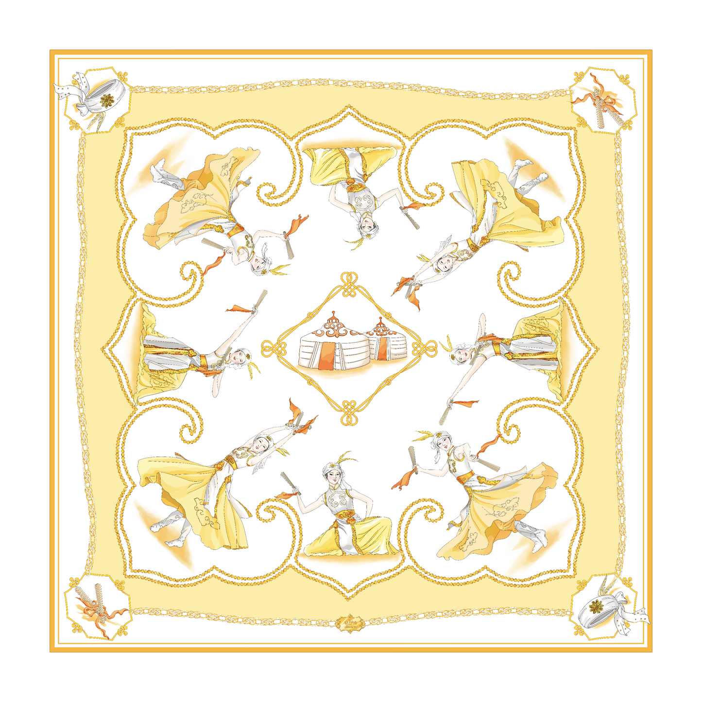 Mongolian Chopsticks Silk Scarf (36" x 36") - Shen Yun Shop