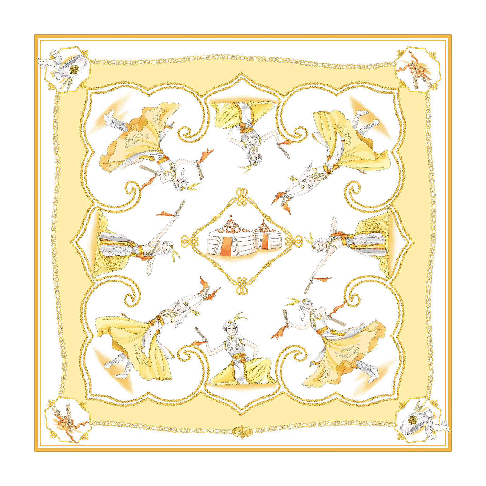 Mongolian Chopsticks Silk Scarf (36" x 36") - Shen Yun Shop